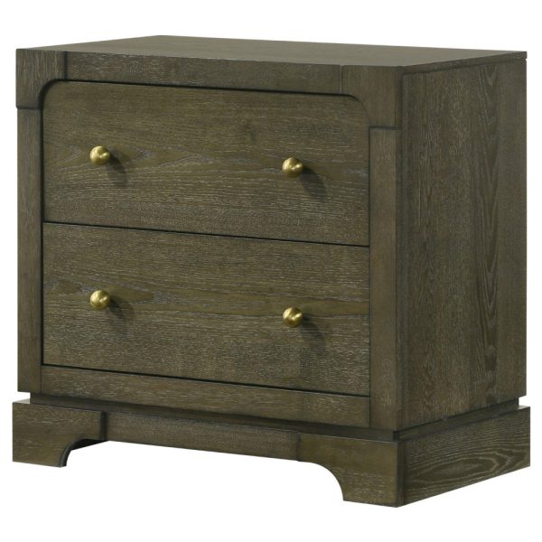Seon Nightstand, 2 Drawers with Brass Knobs, Dark Cocoa Brown Wood Hot on Sale - Image 3