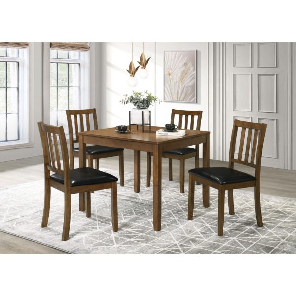 Panos 5pc Dining Table Set with 4 Chairs, Brown, Black Faux Leather Online now