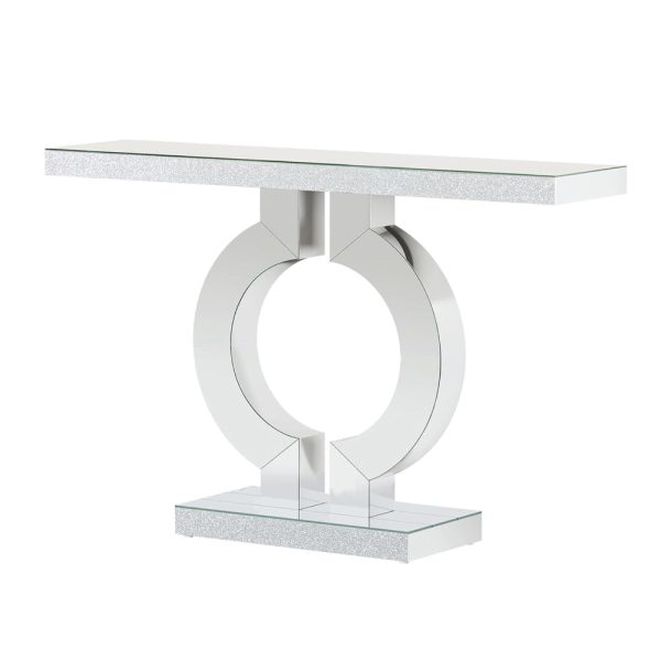 Console Table, 43 Inch Mirrored Silver, Rectangular Top, O Shaped Base Cheap - Image 2