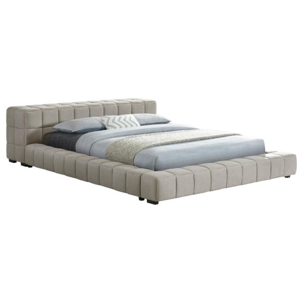 Jimo King Platform Bed, Grid Tufted Frame, Taupe Brown Upholstery For Sale - Image 2