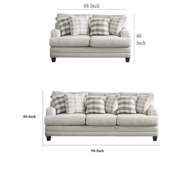Muy 2pc Sofa and Loveseat Set w 9 Pillows, Wingback, Light Gray Fabric on Sale - Image 5