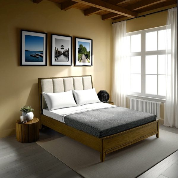 Heon California King Bed, Block Panel Headboard, Ivory Upholstery Online Hot Sale