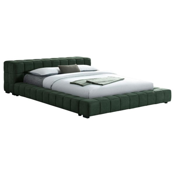 Jimo King Platform Bed, Grid Tufted Frame, Emerald Green Upholstery Fashion - Image 2