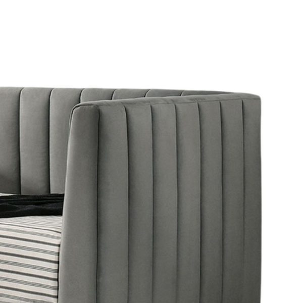 Iina Twin Daybed with Tuxedo Details, Gray Channel Tufted Flannelette Hot on Sale - Image 3