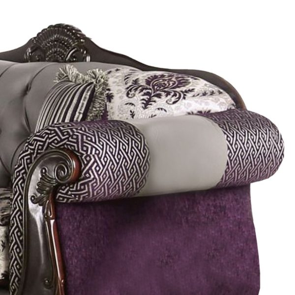 Nicola Loveseat, Purple Gray Chenille, Faux Leather, 2 Pillows, 71in Hot on Sale - Image 3