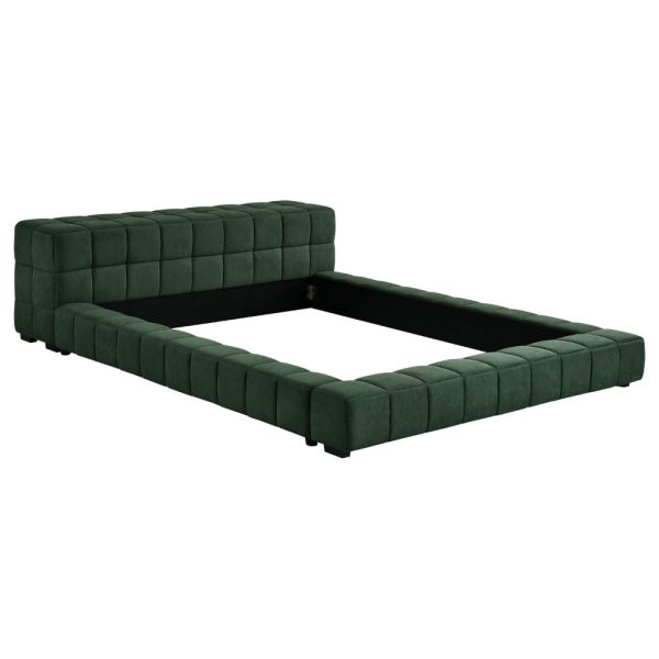 Jimo King Platform Bed, Grid Tufted Frame, Emerald Green Upholstery Fashion