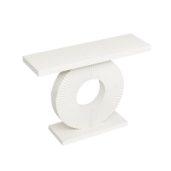 Console Table, 39 Inch White Rectangular Top, Geometric Flower Base For Cheap