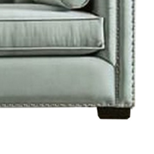 Leone Sofa, Tufted Teal Blue, 2 Bolster Pillows, Nailhead, 93 Inch Sale - Image 4