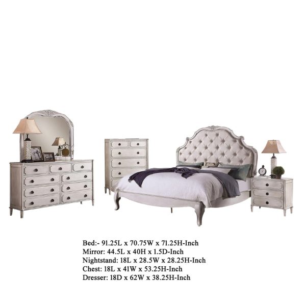 Enna 5pc Queen Bed Set, Chest and Dresser, Linen Upholstery, White Supply - Image 5