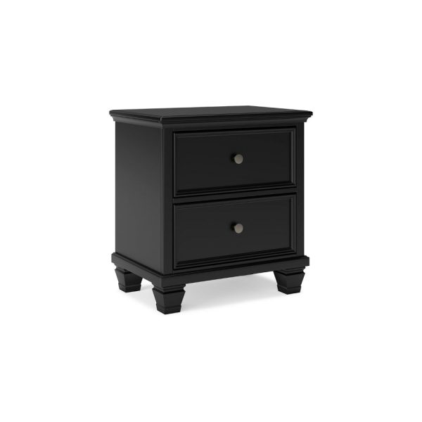 Ashley Lemo Nightstand | 2 Wide Drawers | Nickel Knobs | Black Solid Wood Cheap