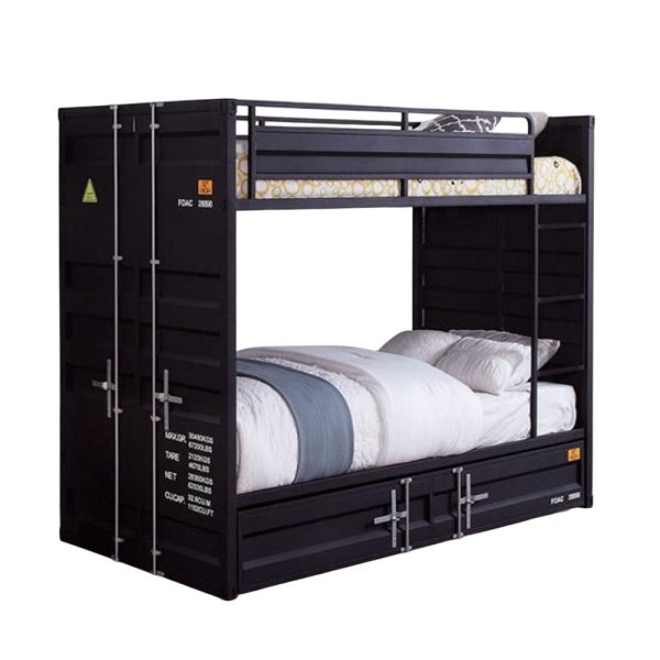 Ariel Twin Over Twin Bunk Bed, Built in Ladder, Guardrails, Black For Cheap