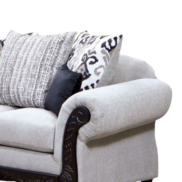 Mezia Loveseat, Gray Chenille, 5 Pillows, Black Solid Wood, 71 Inch Online now - Image 3