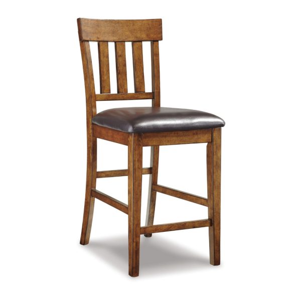 Ashley Raly Counter Height Chair Set of 2 | Brown Faux Leather | Slatted Back Cheap