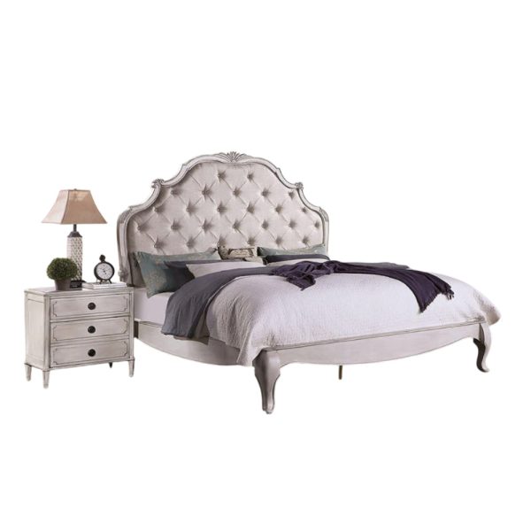 Enna 5pc Queen Bed Set, Chest and Dresser, Linen Upholstery, White Supply - Image 4