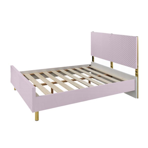 Tyra Full Size Bed, Sleek Panel Headboard, Gloss Pink Chevron Pattern Online - Image 4