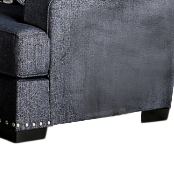 Nora Loveseat, Dark Navy Blue, 3 Accent Pillows, Solid Wood, 71 Inch on Sale - Image 4
