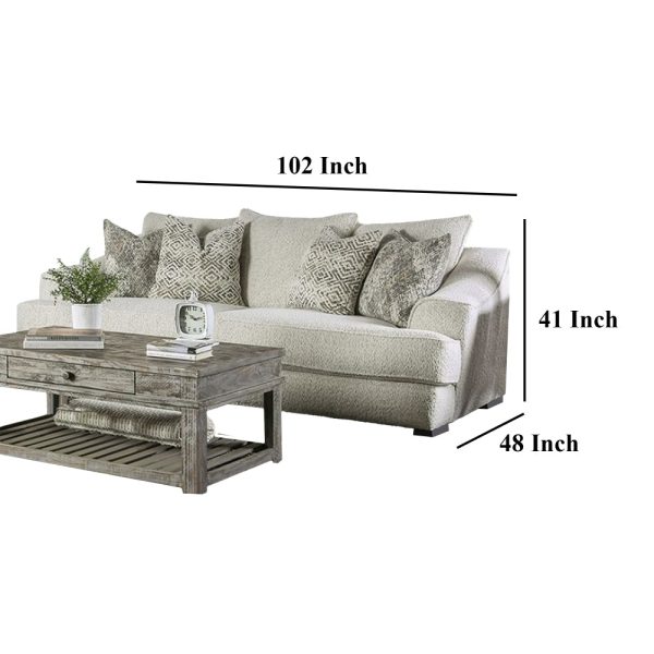 Syma Sofa, Ivory Boucle, 4 Throw Pillows, Sloped Track Arms, 102 Inch Hot on Sale - Image 5