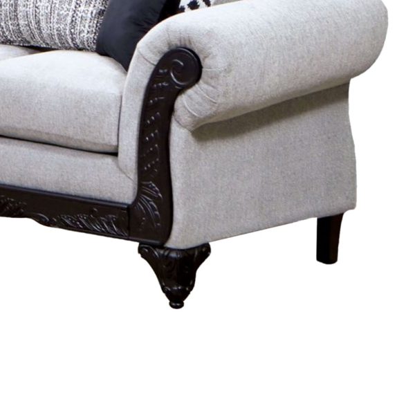 Mezia Loveseat, Gray Chenille, 5 Pillows, Black Solid Wood, 71 Inch Online now - Image 4