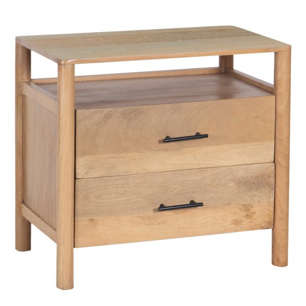 Geti 29 Inch Bedside Nightstand Table, Handcrafted Natural Oak White Mango Wood, 2 Drawer, Open Shelf By The Urban Port For Cheap - Image 4