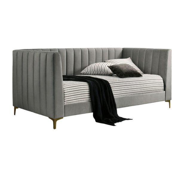 Iina Twin Daybed with Tuxedo Details, Gray Channel Tufted Flannelette Hot on Sale