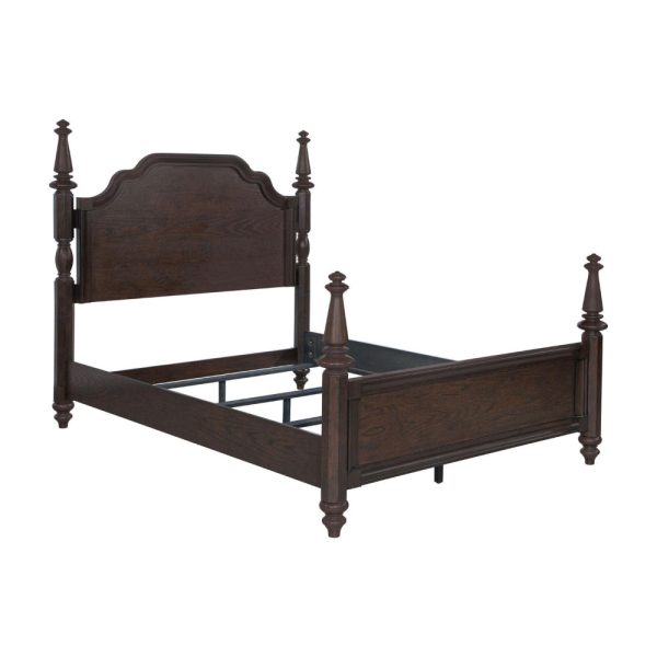 Meon California King Poster Bed, Carved Headboard, Dark Oak Brown Wood Online Sale