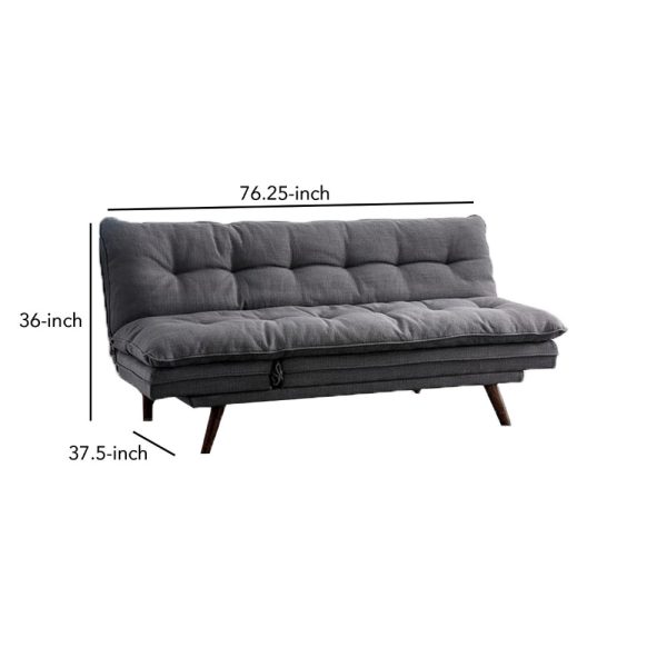Futon Sofa, Gray Fabric Upholstered, Button Tufting, Solid Wood Frame Online Hot Sale - Image 5
