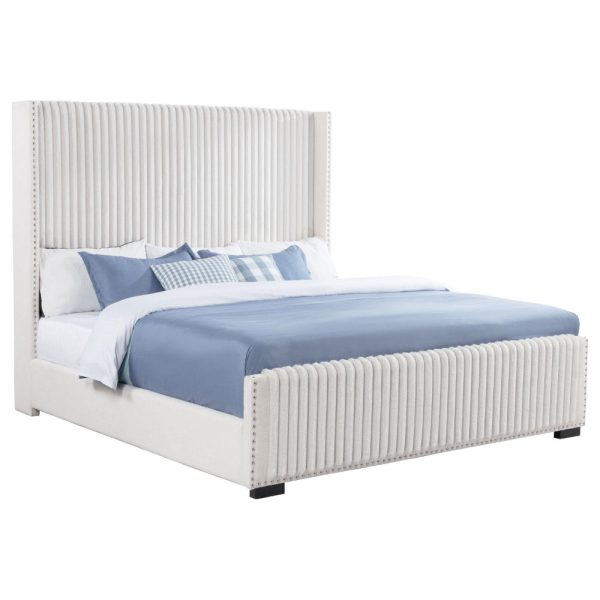 Asy King Bed, Channel Tufted Wingback Headboard, White Upholstery Online Hot Sale - Image 2