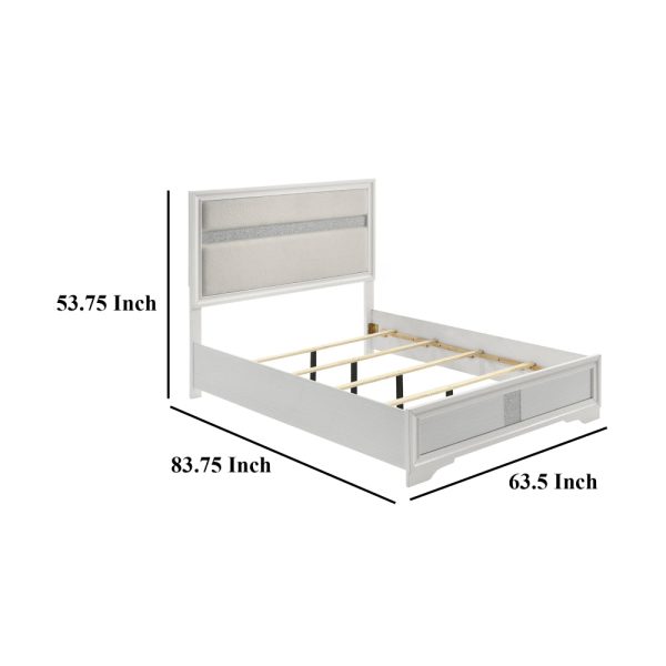 Vino Queen Size Bed, Panel Headboard White Upholstery, Glitter Stripe Hot on Sale - Image 5