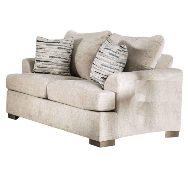 Lewis Loveseat with 2 Accent PIllows, 67 Inch, Cream Fabric Online Sale - Image 2