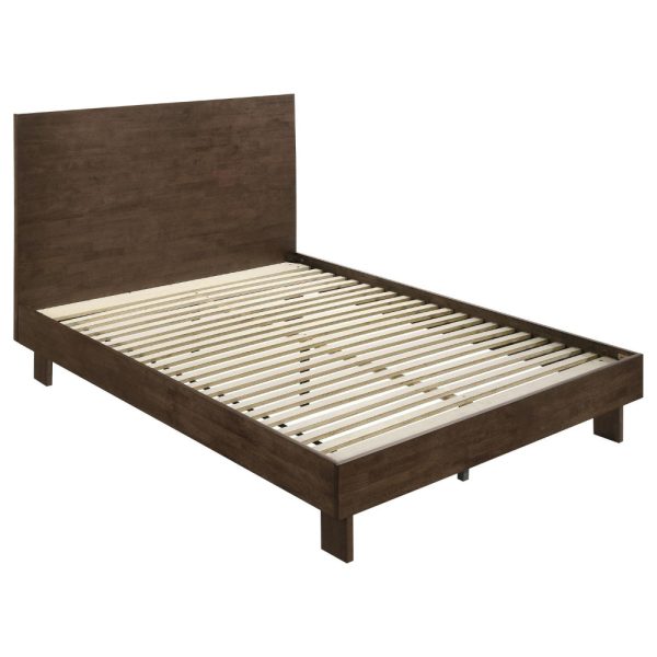 Genu Queen Platform Bed, Panel Headboard, Warm Walnut Brown Wood For Discount