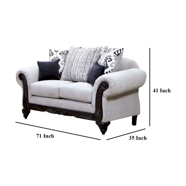 Mezia Loveseat, Gray Chenille, 5 Pillows, Black Solid Wood, 71 Inch Online now - Image 5
