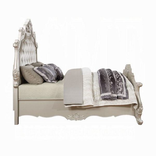 Bowe Queen Size Bed, Button Tufted Gray Upholstery, Scrolled Headboard For Sale - Image 3