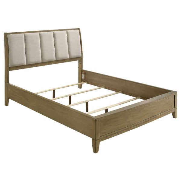 Heon California King Bed, Block Panel Headboard, Ivory Upholstery Online Hot Sale - Image 2