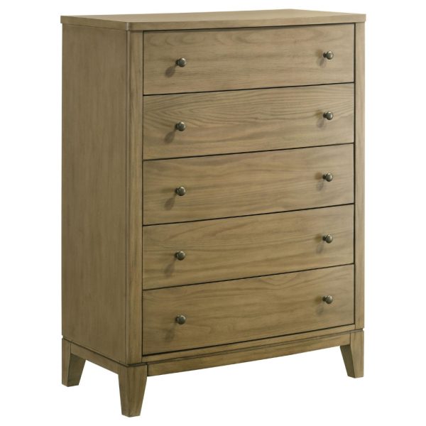 Heon Tall Dresser Chest, 5 Drawers w Round Knobs, Natural Brown Pine Online Hot Sale
