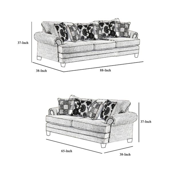 Tyea 2pc Sofa and Loveseat Set w 8 Accent Pillows, Blue Gray Fabric Cheap - Image 5