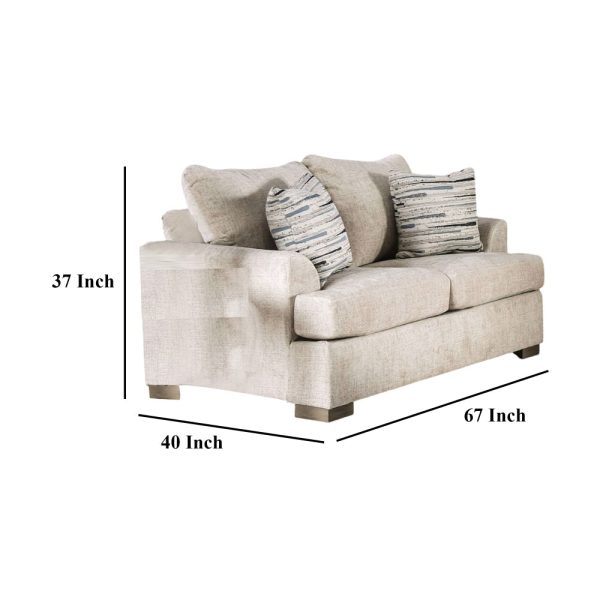Lewis Loveseat with 2 Accent PIllows, 67 Inch, Cream Fabric Online Sale - Image 5