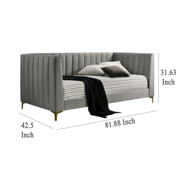 Iina Twin Daybed with Tuxedo Details, Gray Channel Tufted Flannelette Hot on Sale - Image 5