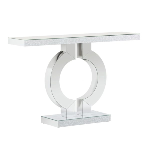 Console Table, 43 Inch Mirrored Silver, Rectangular Top, O Shaped Base Cheap