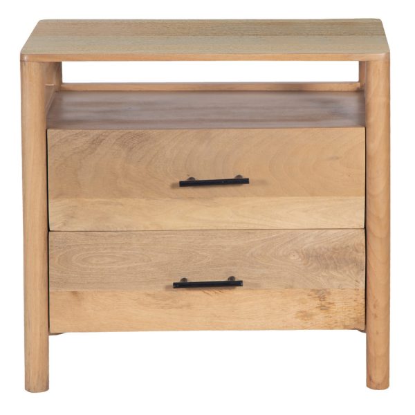Geti 29 Inch Bedside Nightstand Table, Handcrafted Natural Oak White Mango Wood, 2 Drawer, Open Shelf By The Urban Port For Cheap - Image 5