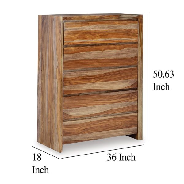 Ashley Donni Tall Dresser Chest | 5 Drawer | Brown Sheesham Wood | 51  Discount - Image 5