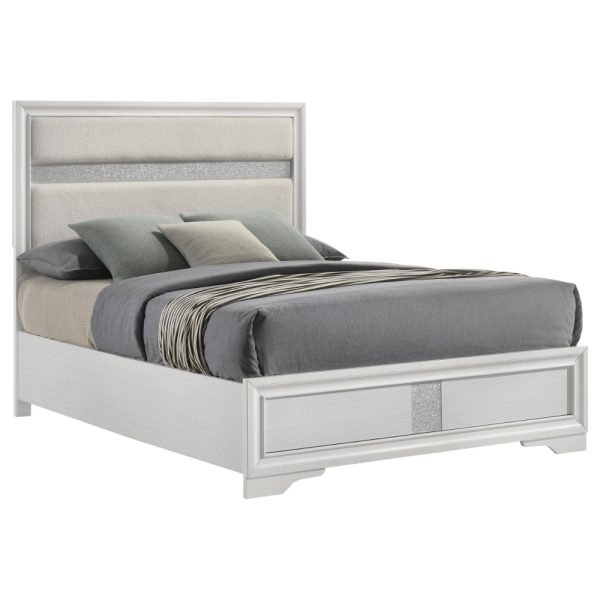 Vino Queen Size Bed, Panel Headboard White Upholstery, Glitter Stripe Hot on Sale - Image 3