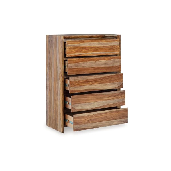 Ashley Donni Tall Dresser Chest | 5 Drawer | Brown Sheesham Wood | 51  Discount - Image 3