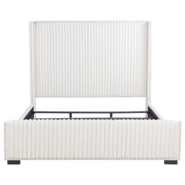 Asy King Bed, Channel Tufted Wingback Headboard, White Upholstery Online Hot Sale - Image 3