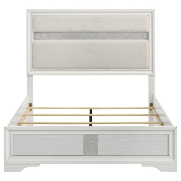 Vino Queen Size Bed, Panel Headboard White Upholstery, Glitter Stripe Hot on Sale - Image 2