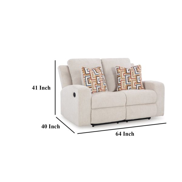 Ashley Genna Manual Recliner Loveseat | Light Beige Polyester | 2 Pillow 64  For Sale - Image 5