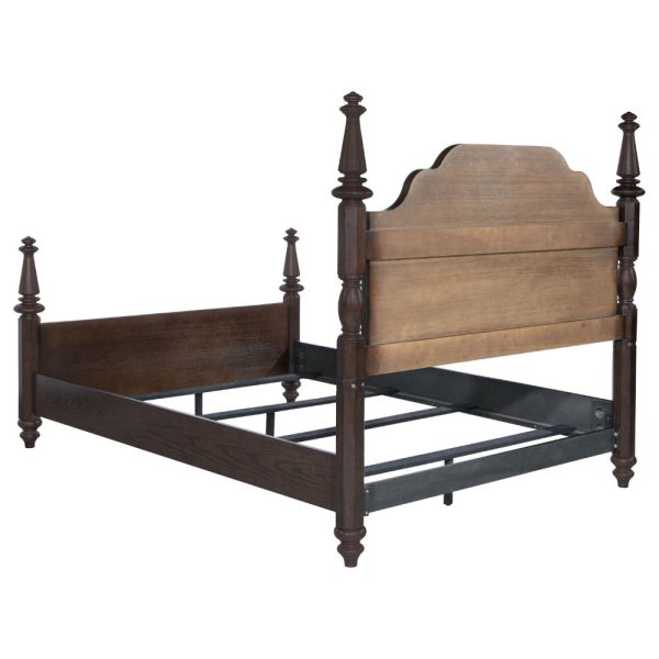 Meon California King Poster Bed, Carved Headboard, Dark Oak Brown Wood Online Sale - Image 3