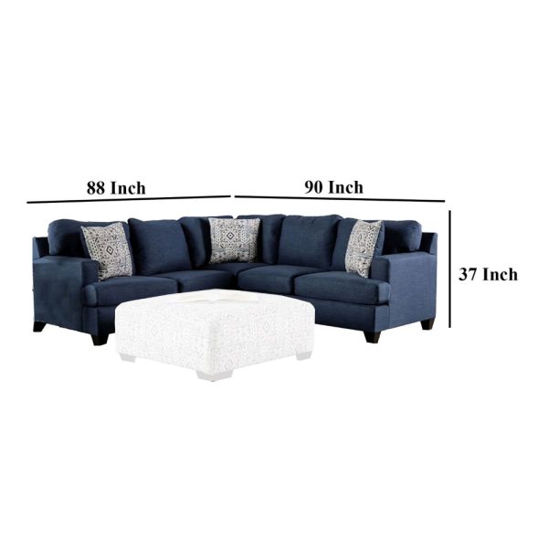 Lipa Sectional Sofa, Navy Blue Denim Like Fabric, 3 Pillows, 90 Inch Online Sale - Image 5