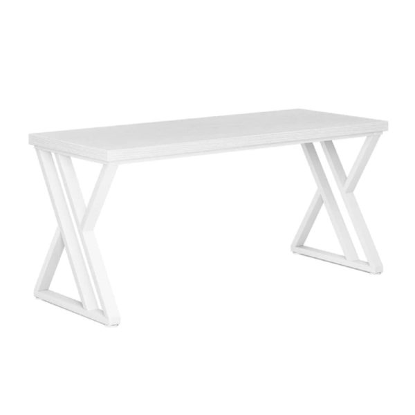 Computer Office Desk, 55 Inch White Top, Modern Z Shaped Metal Base Cheap