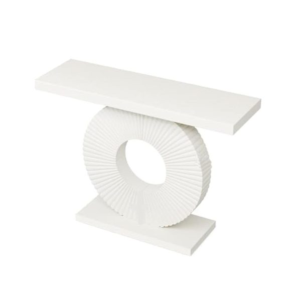 Console Table, 39 Inch White Rectangular Top, Geometric Flower Base For Cheap - Image 2