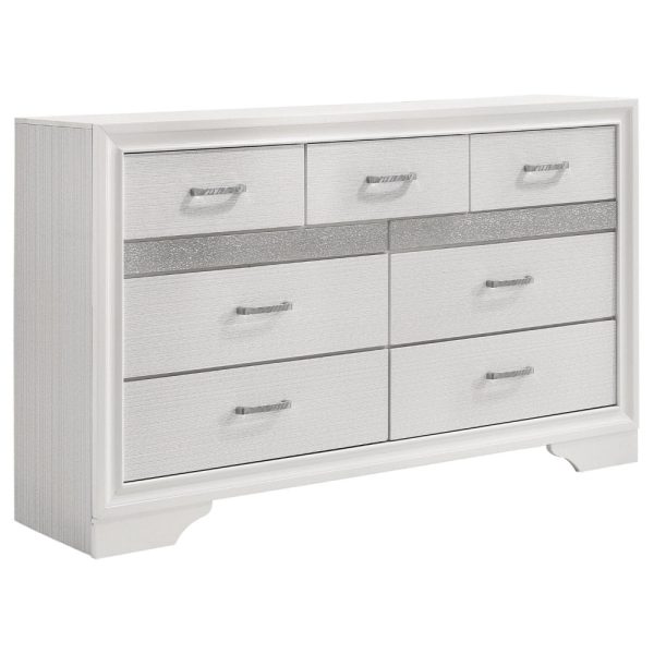 Vino 4pc Twin Bedroom Set, White Upholstery, Glitter Striped Dresser For Cheap - Image 4